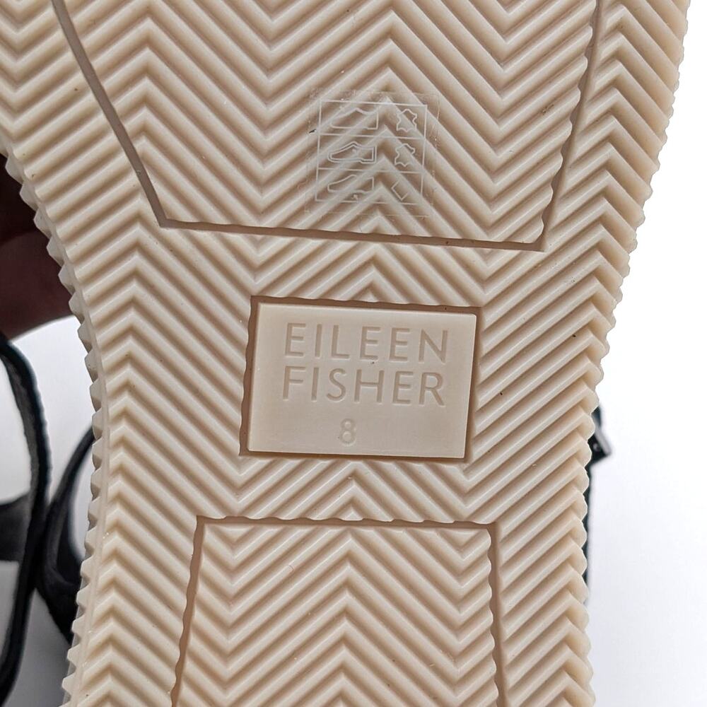Eileen Fisher Ario Sporty Leather Wedge Sandals Women's Black Size US8 EU38 - Picture 9 of 10